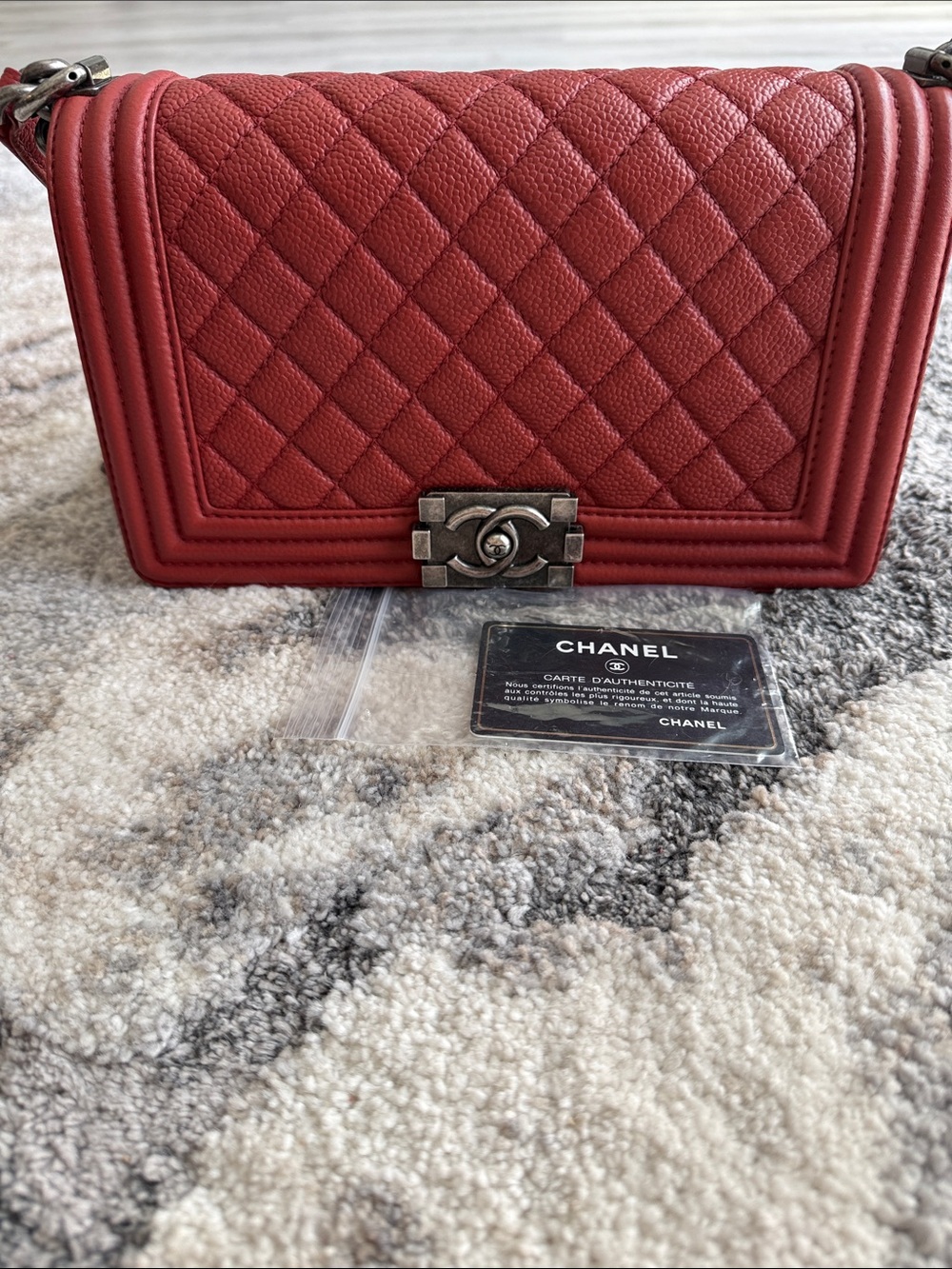 CHANEL Quilted Boy Flap Crossbody in Deep Red with Antique-Silver Hardware